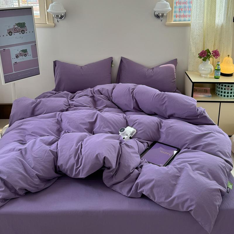 Class A Maternal And Infant Grade Ultra-Soft Double-Color Washed Cotton 4Pcs Set, Bed Sheet Quilt Cover, Student Dormitory 3Pcs Set, Bed Hat Factory