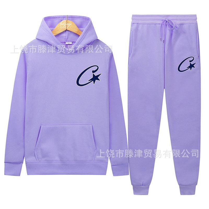 Trendy Corteiz Devil's Island Hoodie Street Hip Hop Sports Pants Casual Versatile Set