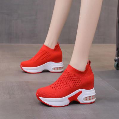 Fashion New 2024 Breathable Women Socks Shoes Summer Comfortable Sneakers 8CM Wedge Heels Autumn Ankle Boots Platform White Mesh Shoes