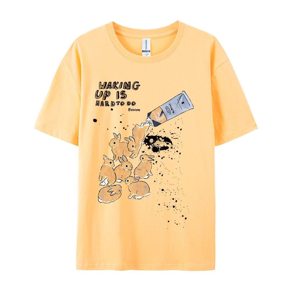 American Retro Rabbit Print Short Sleeved T-shirt For Women Men In Harajuku Lazy Style Pure Cotton Versatile Round Neck Tee