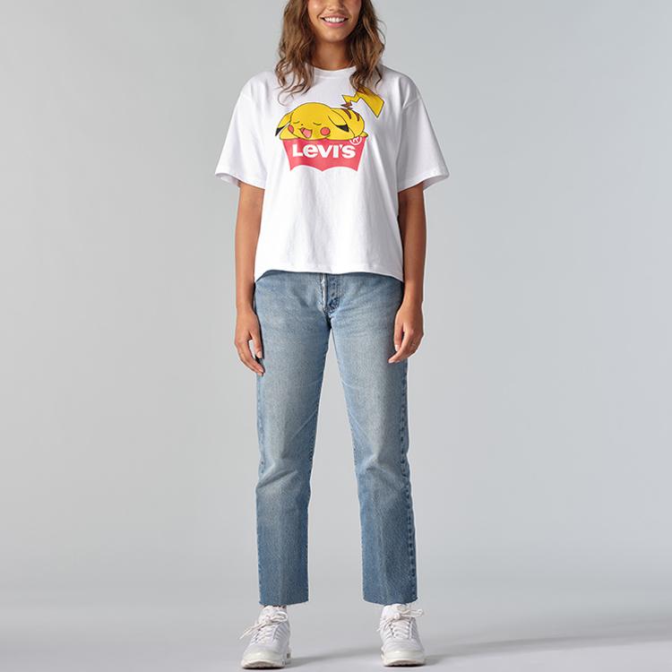 Levis X Pokémon Collaboration Pikachu Print Crew Neck Short Sleeve T-Shirt Unisex Tops White 59194-0002