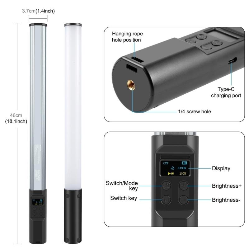 132 Color LED Video Light Bar Adjustable Color Temperature 2500K 9000K With 20 Effect Rechargeable Photography Lighting