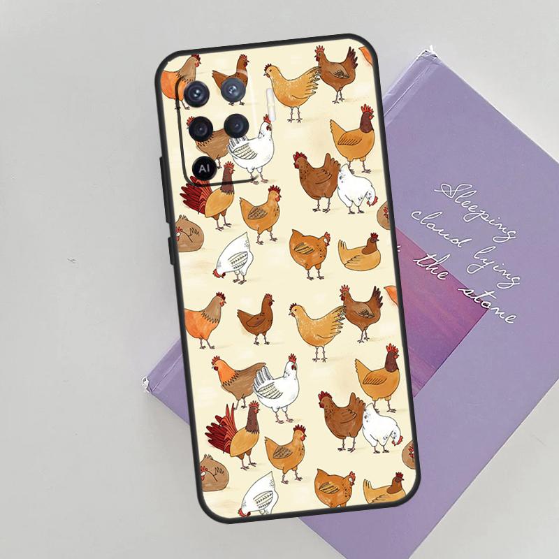 Cartoon Chicken Rooster Phone Case For Oppo A54 A74 A94 A15 A16 A17 A52 A72 A76 A96 A57 A58 A78 A98 A53S Cover Case