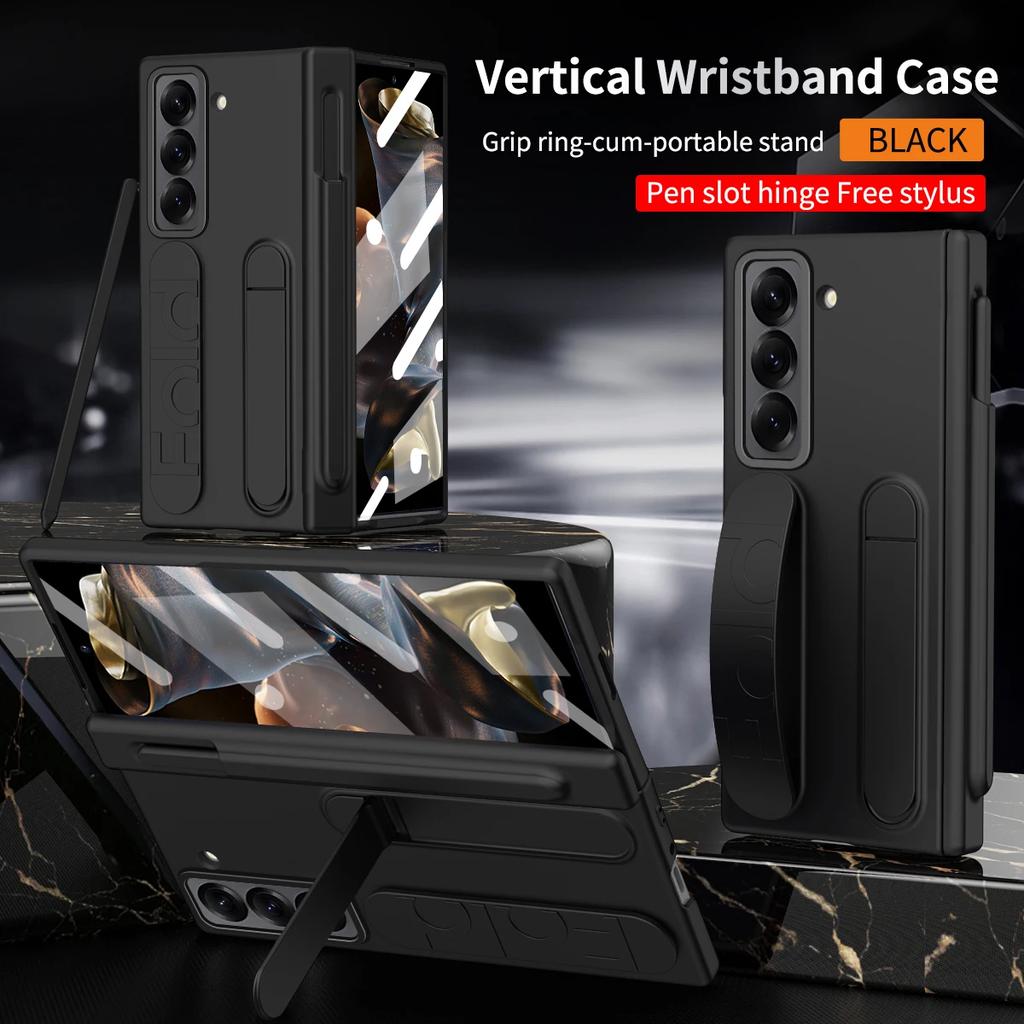 Orginal Matte Skin Feelwith S Pen Stand Phone Case for Samsung Galaxy Z Fold 7 6 5 4 3 Wristband Holder Hinge Slot Protect Cover