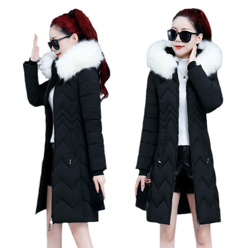 Women's Slim Fit Thickened Winter Coat, Warm Mid-Length Cotton, Large Sizes, 2021