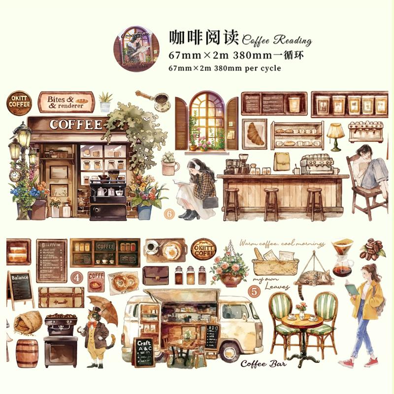 PET Tape Beautiful Time Series Garden Scenery Character Pattern Hand Account Landscape Tape DIY Greeting Card Cup Decoration