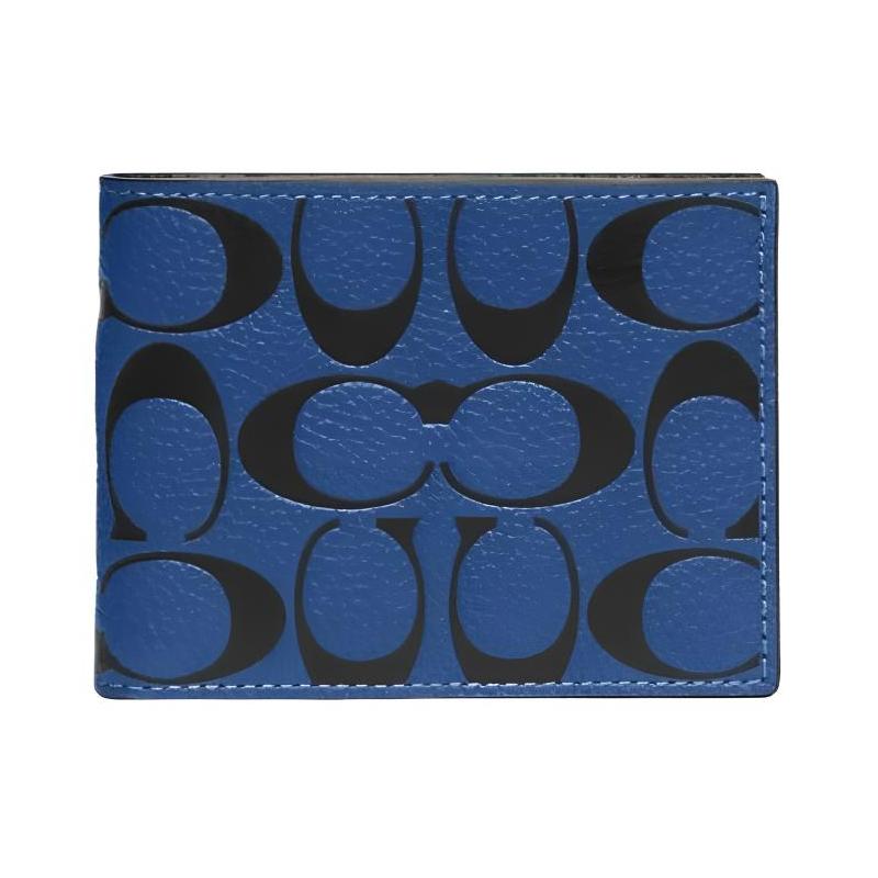 COACH Billfold Wallet 10 Pebbled Classic Presbyopia Canvas and Leather Wallet Regular Men s Blue Black чёрный
