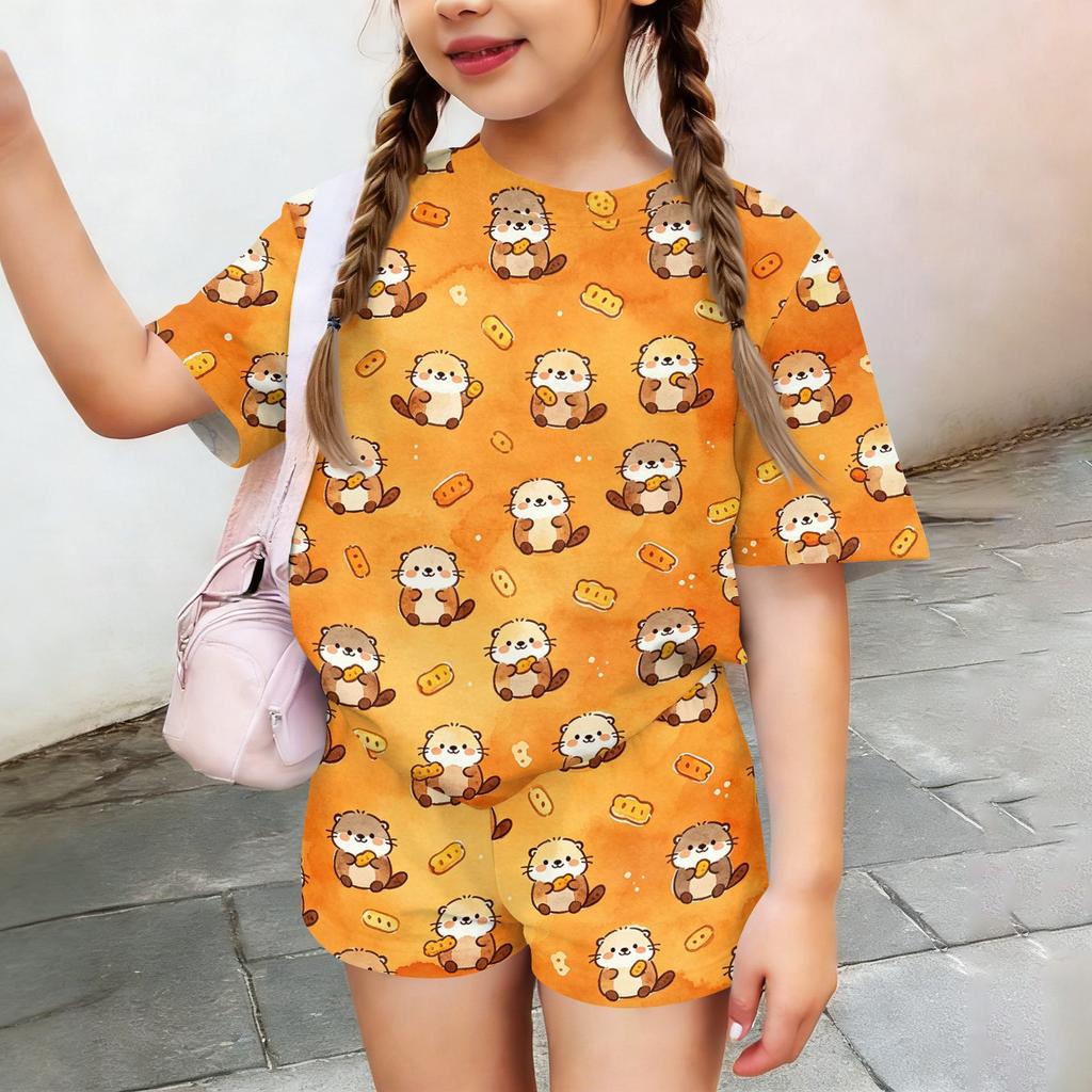 Kids Casual Short Sleeve Top and Shorts Set Animal Pattern Lightweight Summer Outfit Soft Fabric Breathable Design Comfortable Fit
