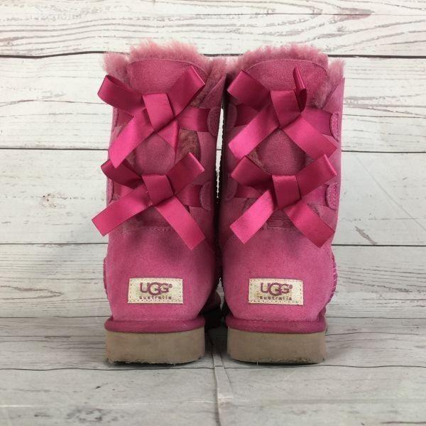 UGG Australia Shearling Boots Bailey Bow Back Ribbon Suede Fur Sheepskin Women's 24.0 Pink(USED)