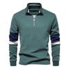 Herren-Sweatshirt mit Stehkragen und Viertelreißverschluss, Patchwork, lässiger Pullover, Baumwollmischung