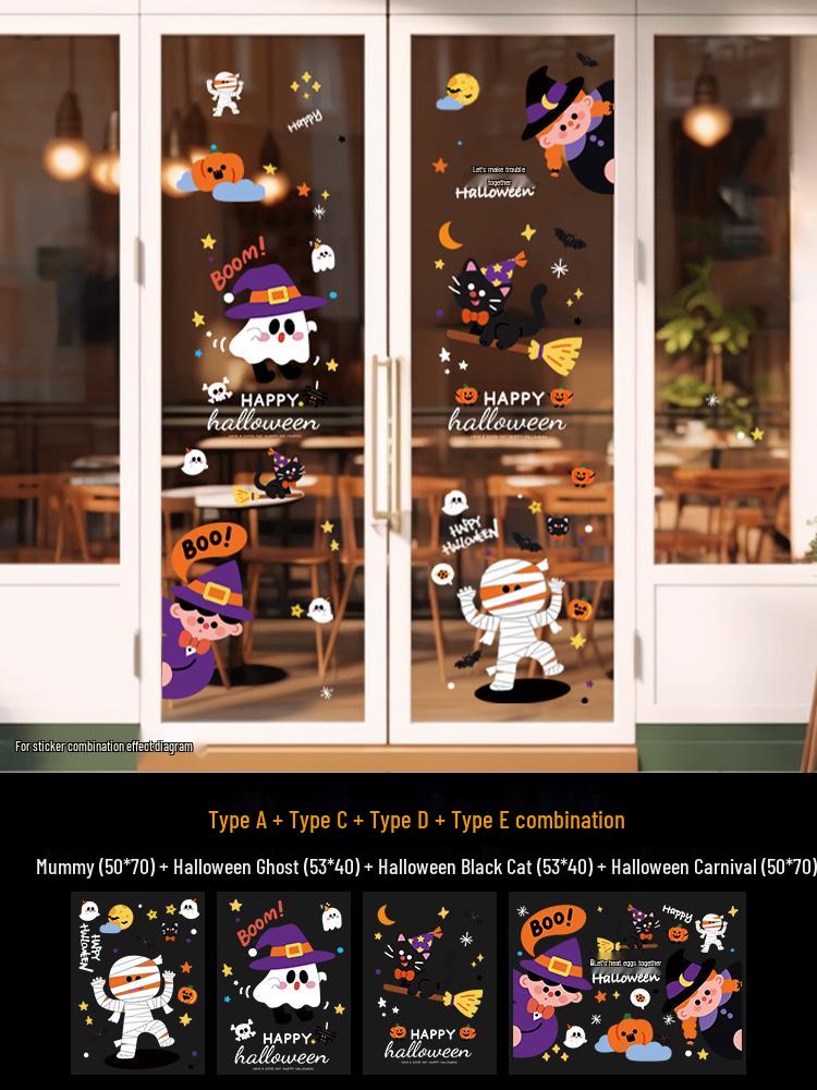 Halloween Pumpkin Decorations Window Clings - Theme Shop Scene Arrangement Glass Stickers