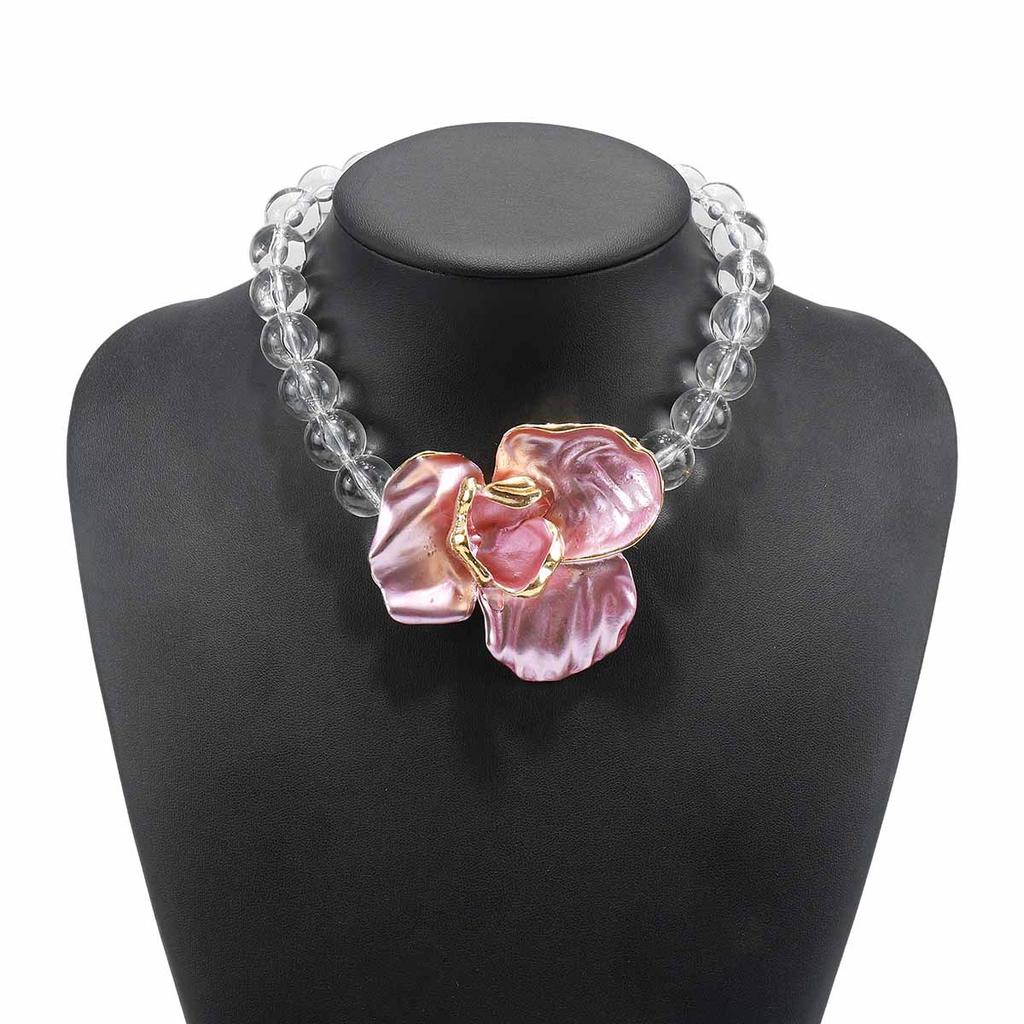 N11111 hot-selling creative transparent beaded electroplated flower necklace, personalized fashion solid color spray paint neck chain