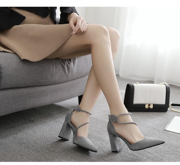 Black Pointed Thick Heel High Heels Female 2025 Spring New Suede Medium Heel Strappy Sandals Korean Versatile Women Shoes Pumps