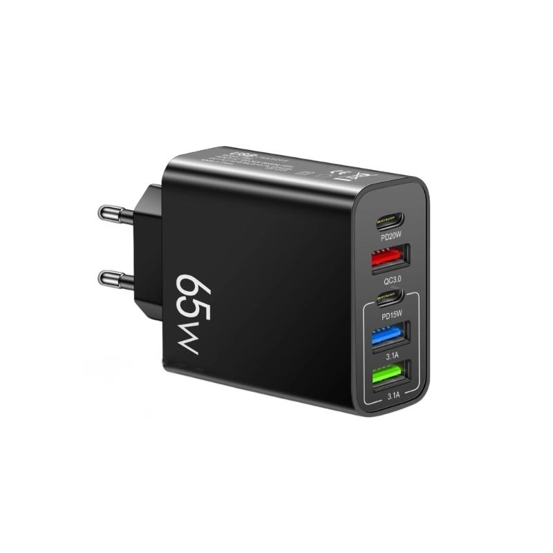 Практичный зарядный хаб 65 Вт, порт USB Type C, автоматическая регулировка мощности, одновременная зарядка для различных устройств