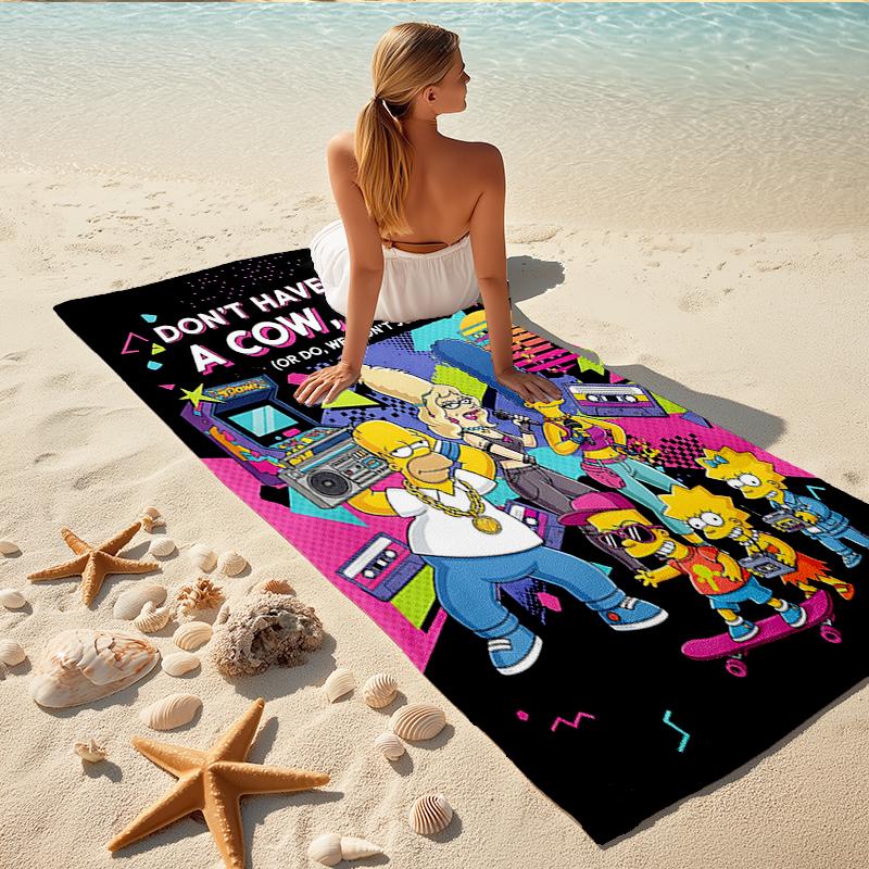 1Pc Simpsons 80S Retro Vibes Beach Towel, Quick Dry, Multi-Use for Beach Pool Gym Yoga Home Travel, Christmas, Halloween, Xmas Gift S731