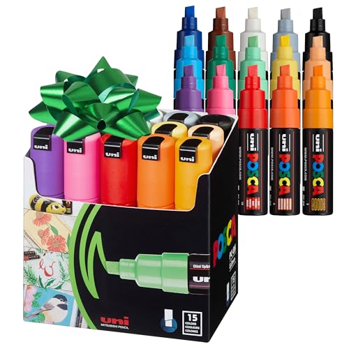Mitsubishi Pencil Posca Water-Based Pen, Broad Point, Square Tip, 15 Colors, PC8K15C