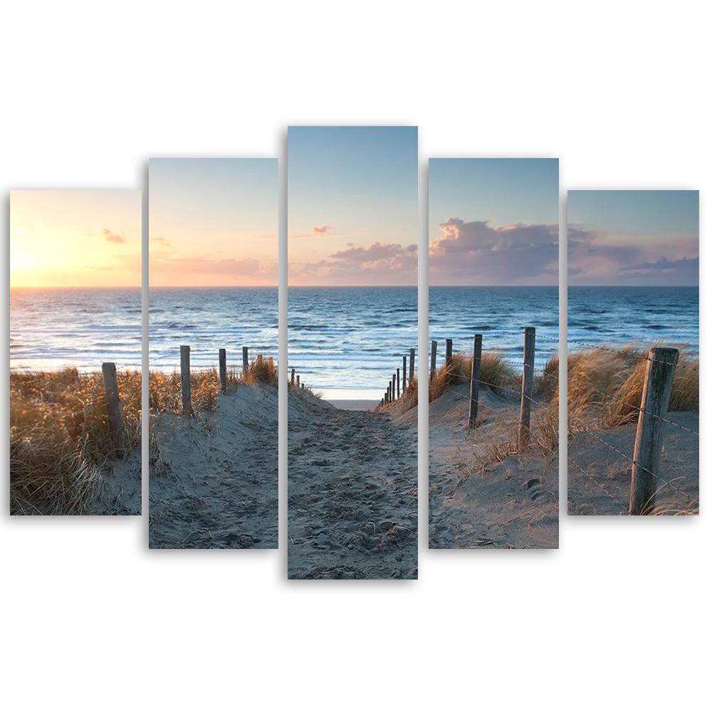 Five Piece Picture Canvas Print Sunset At the Baltic Sea