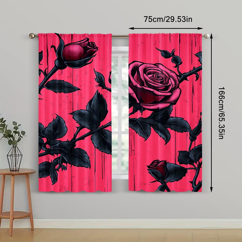 2pc, Window Drapes Pink Rose Versatile Durable Polyester,Without Electricity summer party decorations Applies to Holiday