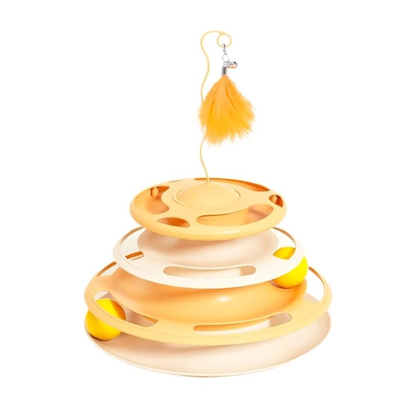 

New UFO Turntable Cat Toys Interactive Puzzle Feeder with Feather Track for Indoor Cats to Relieve Boredom
