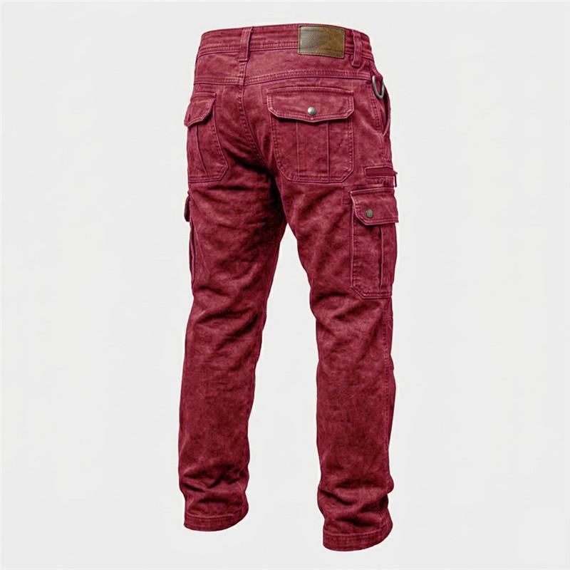 Herren Multi-Taschen Denim Cargo-Hose Vintage Gewaschen Gerade Arbeits Hose D-Ring Taille Outdoor Freizeit Hose