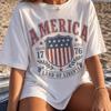 Vintage America Shirt, Land of Liberty 1776 Graphic Tee, 4th of July Shirt, Retro Coastal Patriotic Summer Top