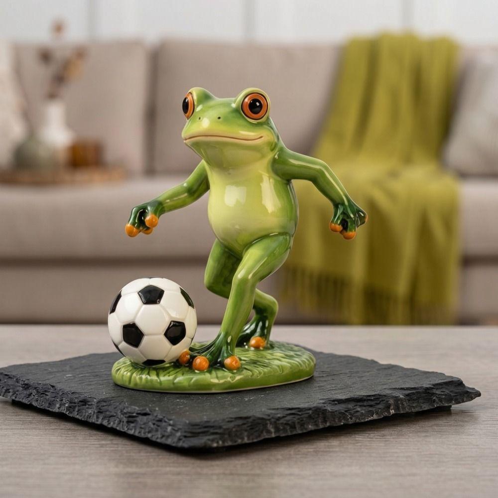 Weatherproof Frog Kicking Football Ornament Cute Frog Figurines Football Frog Sculpture Desktop