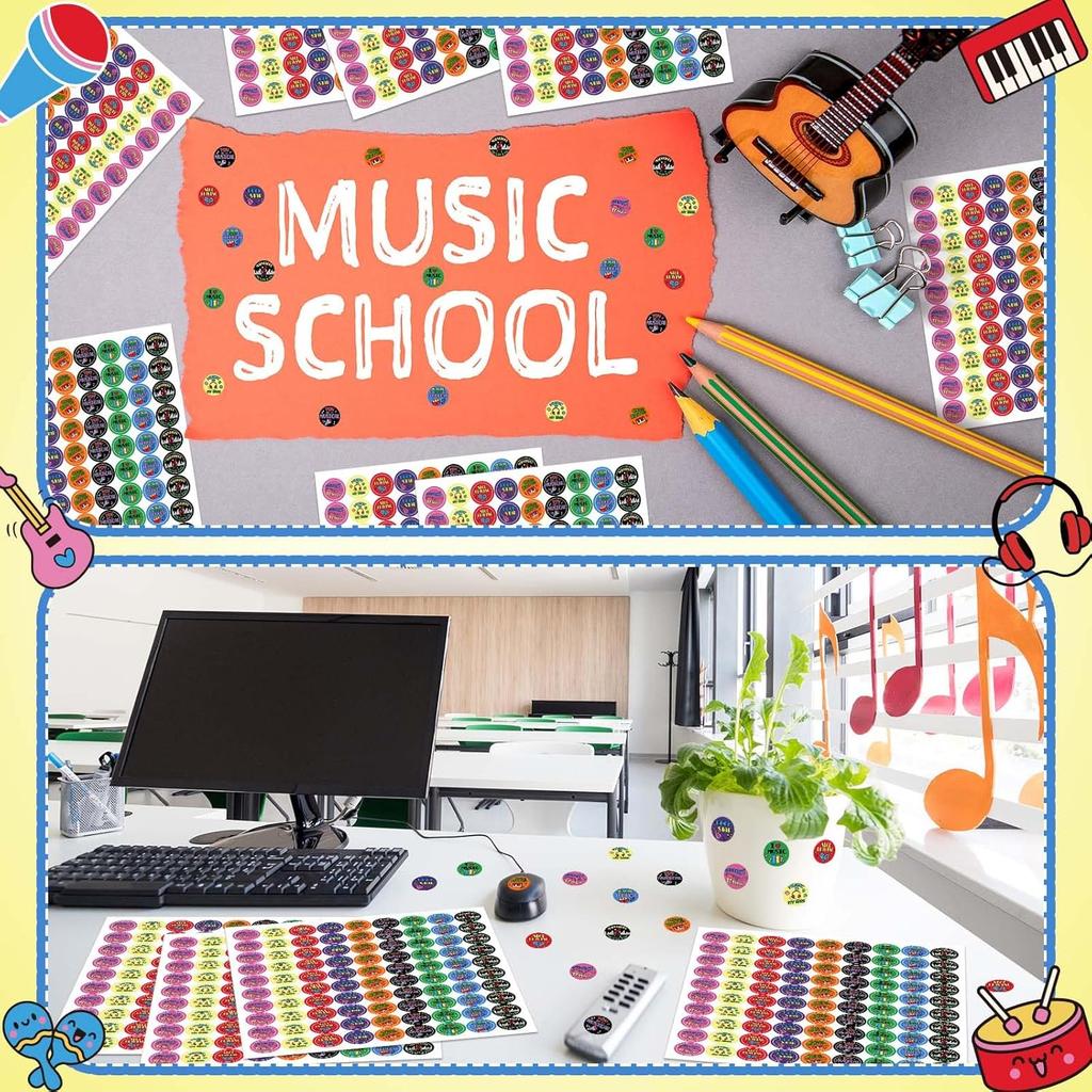 Eersida 900 Pcs Music Teacher Reward Stickers Set trument Themed Motivational Stickers Music Themed Label Supplies for Student Incentives 0.75 Inches