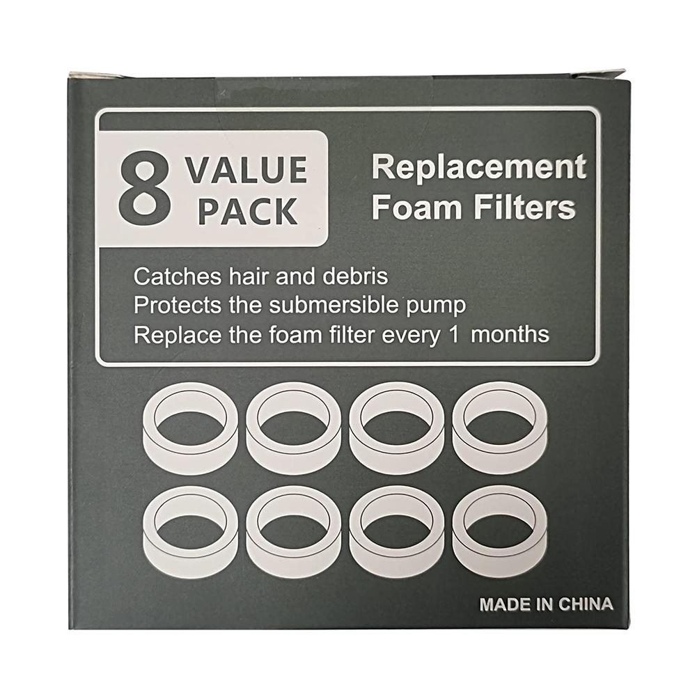 8pcs Sponge Filters Replacement For 2.0l/64oz Round Stainless Steel Pet Water Dispenser Water Fountain