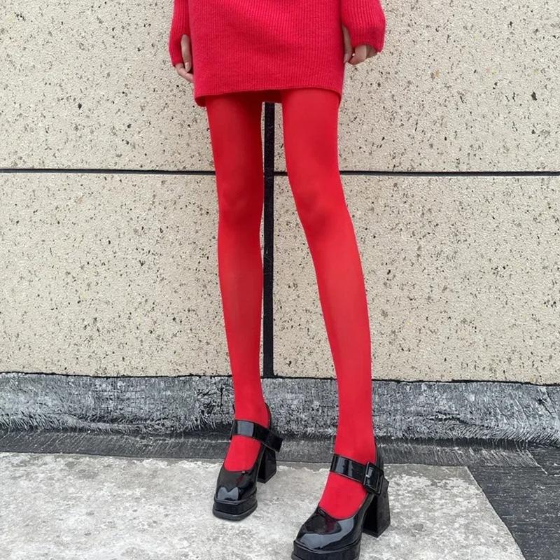 Super Elastic Large Size Leggings Red Women Sexy Tights Spring Autumn Winter Y2k 2025 Women Tights Slim Stockings Pantyhose