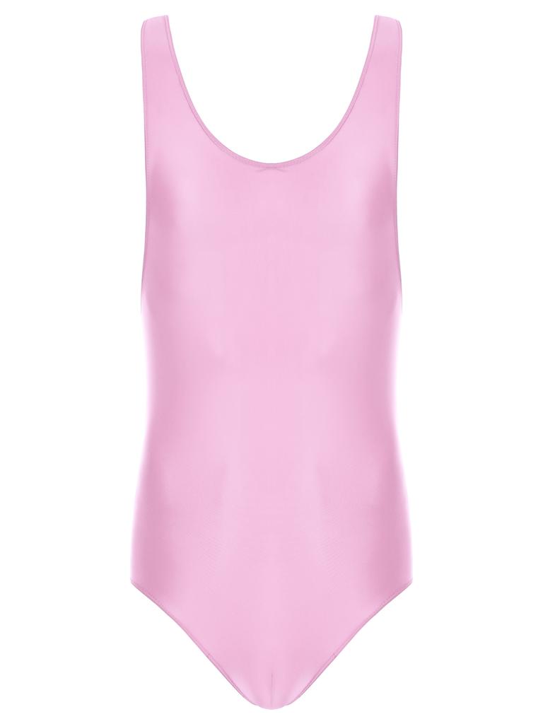 Mens Glossy U Neck Bodysuit Sleeveless Stretchy Leotard Wrestling Singlet Swim Sportswear