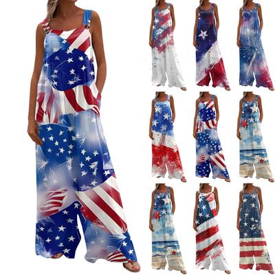 Women's Fashion Romper Print Casual Loose Vintage Overalls With Pockets