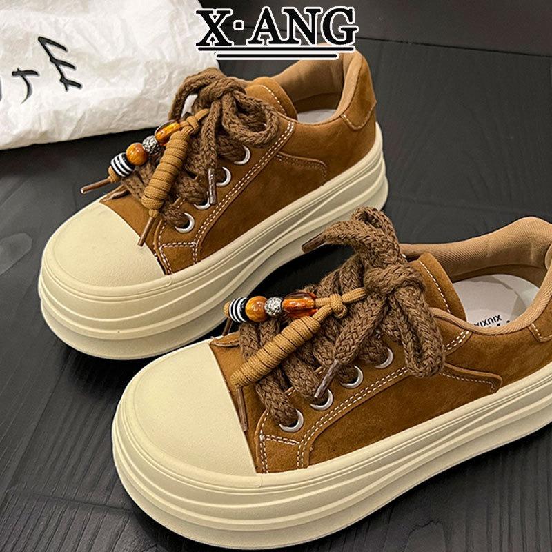 Muffin Thick-soled Heightening Women's Shoes Leather Board Shoes New Autumn and Winter Casual Sports Shoes Women's Bread Shoes