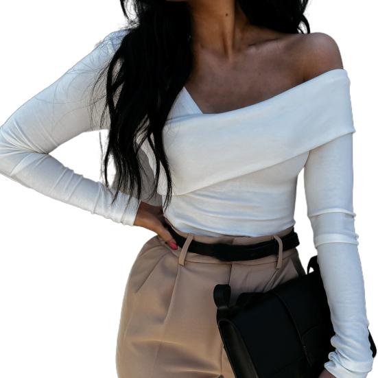Dámské tričko se šikmým výstřihem přes rameno podzimní bez ramínek halenka s dlouhým rukávem a dlouhým rukávem streetwear
