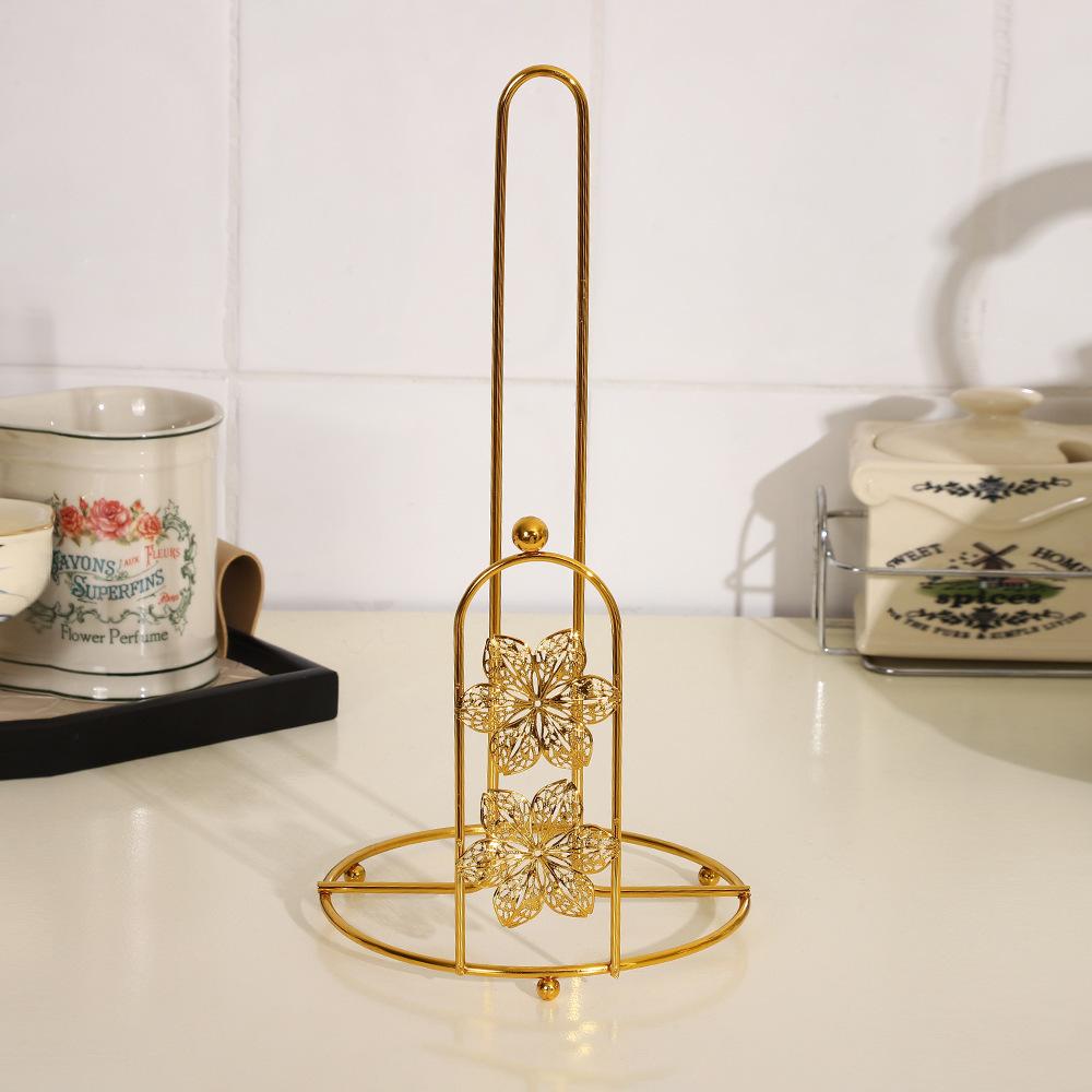 Iron Tree Paper Towel Holder Free Standing Gold Vertical Paper Shelf Decorative One-handed Tear Roll Paper Towel Holder