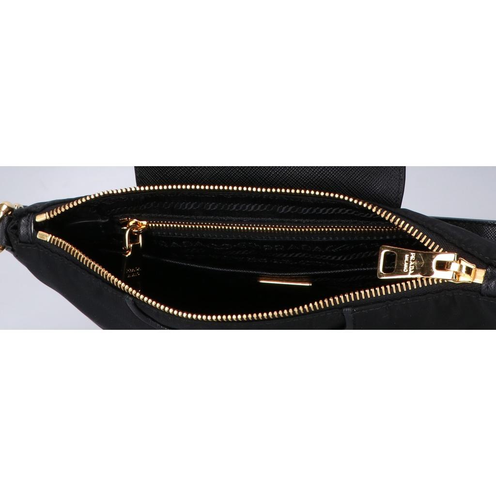 PRADA 1BH933 Triangle Logo Tessuto Nylon x Saffiano Shoulder bag Black/GDHardwareUsed
