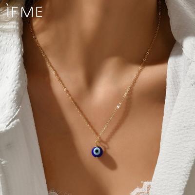 Collana con ciondolo a forma di sfera di vetro con perline rotonde, occhi azzurri, occhi di demone, ciondolo da guardiano, collana con occhio, accessorio da donna, adatto come regalo per gli amici
