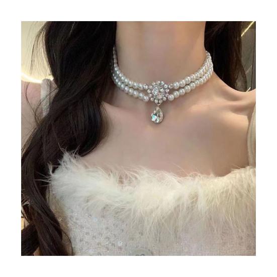 Faux Pearl Choker Necklace Women Elegant White Faux Pearl Necklace Sparkling Rhinestone Choker for Weddings Parties Dating