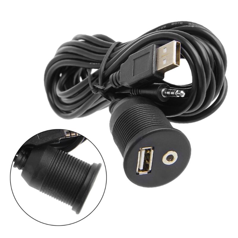 USB 3.5mm 1/8 Aux Extension Cable Lead Mounting Panel Car Boat Dash Flush Mount