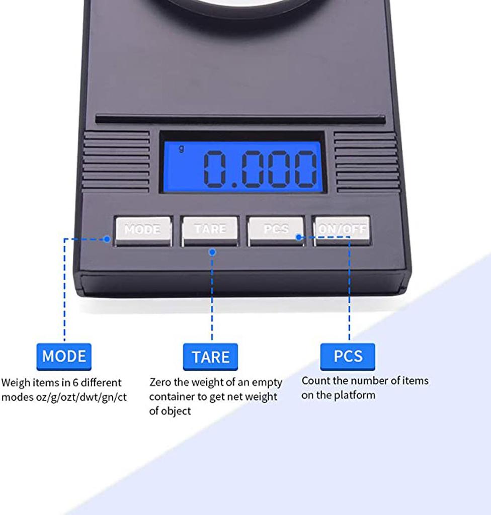 Digitale Taschenwaage Hochpräzise Küchen-Lebensmittelwaage Schmuckwaage mit beleuchtetem LCD-Display Tara-Funktion für Zuhause