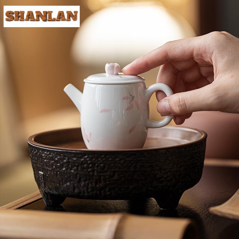 110ml Hand-painted Pink Orchid Teapot Elegant Tea Infuser Pot Tea Making Kettle With Ball Hole Tea Items Supplies Decoration