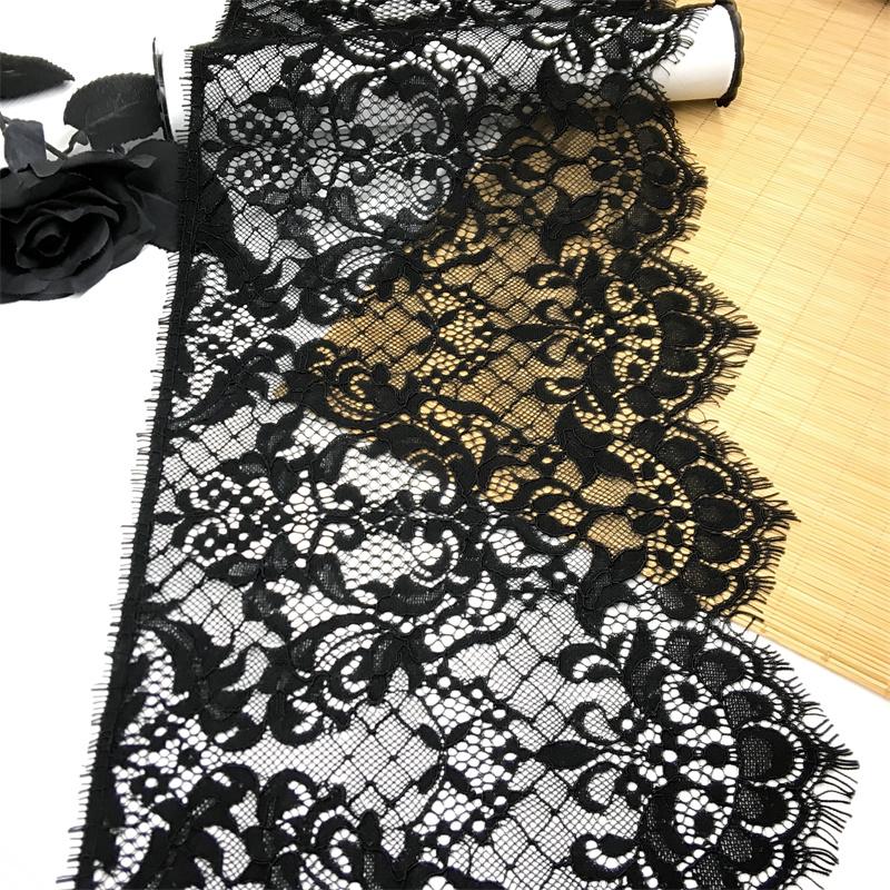 

3m x 22.5cm Black Chantilly Lace, Non-stretch French Eyelash Lace Fabric for Sewing, Lingerie, Bra, Underwear, Lingerie, Dress, Garment, Crafting 3 meters x 22.5 cm чорний