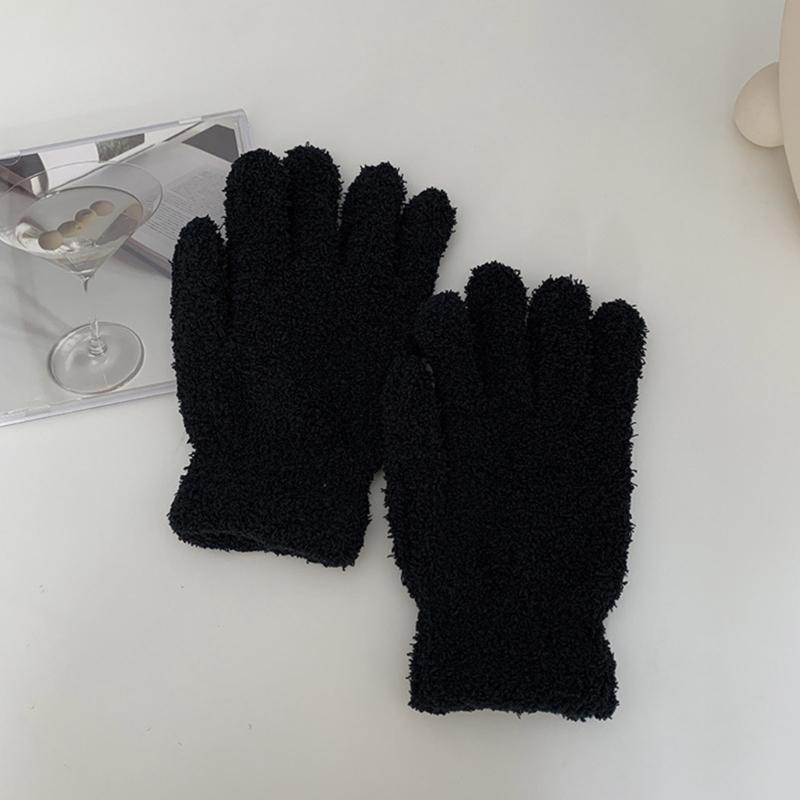 Winter Warm Gloves Stretchy Mittens Adult Coral Velvet Solid Color Full Finger Gloves Skiing Gloves for Cold Weather
