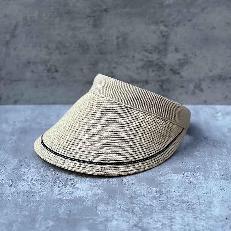 Summer Striped Contrasting Color Brim Fine Grass Braided Hairpin Type Empty Top Hat Women'S Tide Travel Sunscreen Sunshade Straw Hat