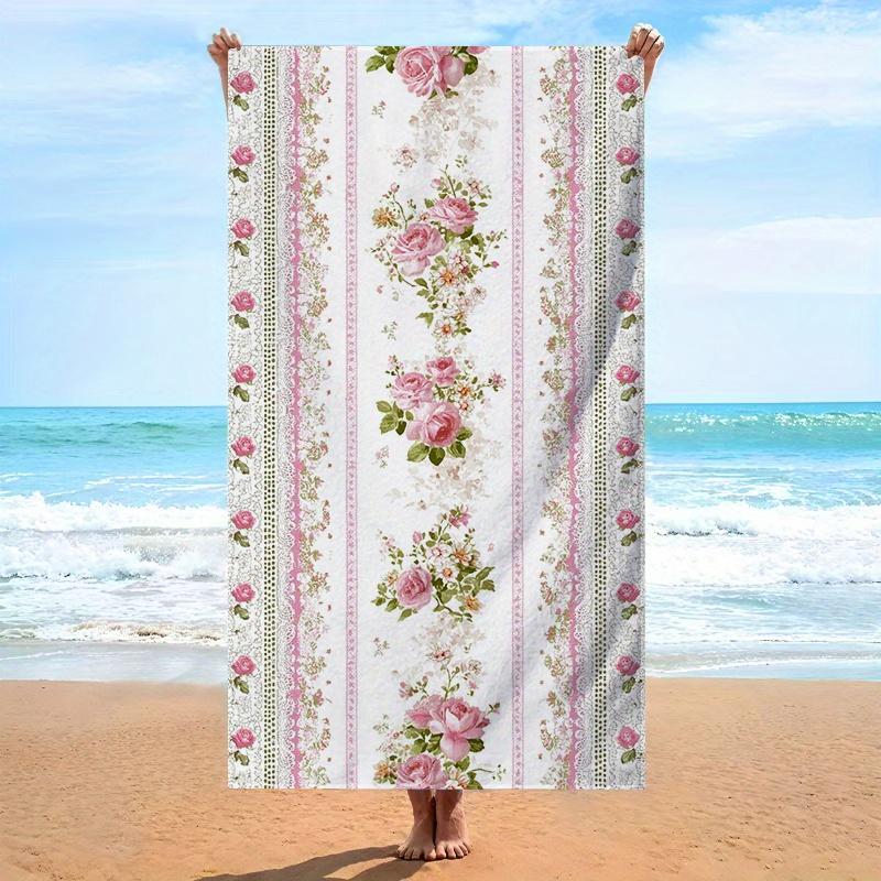 

Vintage Victorian Floral Lace Pink Roses Towel, Soft Microfiber for Swimming Travel Spa W30*H60(CM)