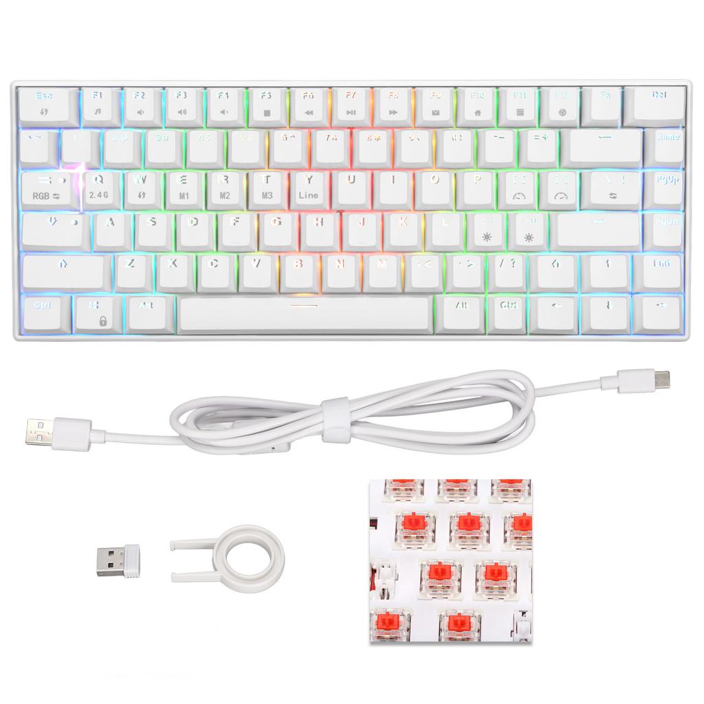 Mechanical Keyboard 82 Keys RGB Wireless 2.4G BT3.0 Type C Wired Connection Ergonomic 1800mAh