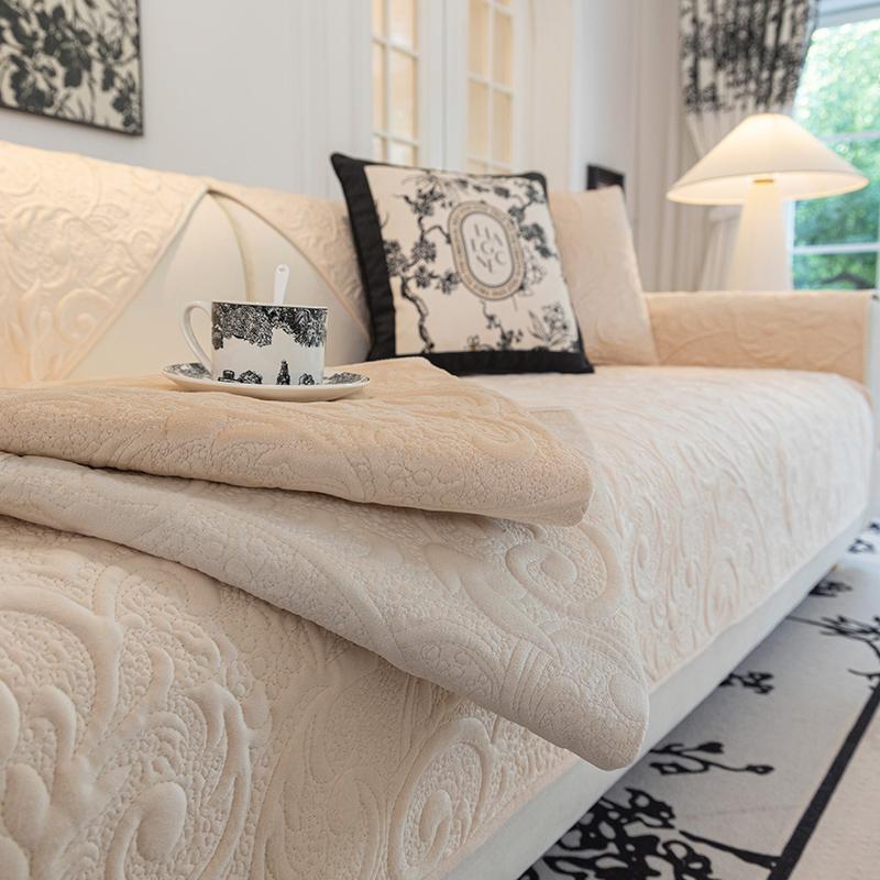 Cream Wind Sofa Cushion Four Seasons Universal Non-slip Sitting Cushion French Retro Plush Full Package Sofa Cover Scarf Cover Cloth