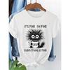 Rolig design T-shirt Kortärmad T-shirt Lekfull katt och kaffe Grafiskt tryck Dam T-shirt Kläder Damtopp T-shirt
