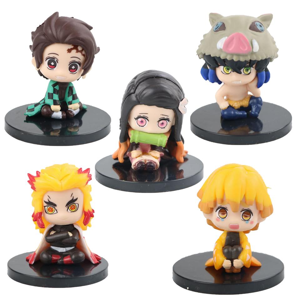 15pcs Demon Slayer Model Toy Anime Kimetsu no Yaiba Q Version Sitting Tanjiro Nidouzi Inosuke Zenizu Figural Plaything PVC Model Gift