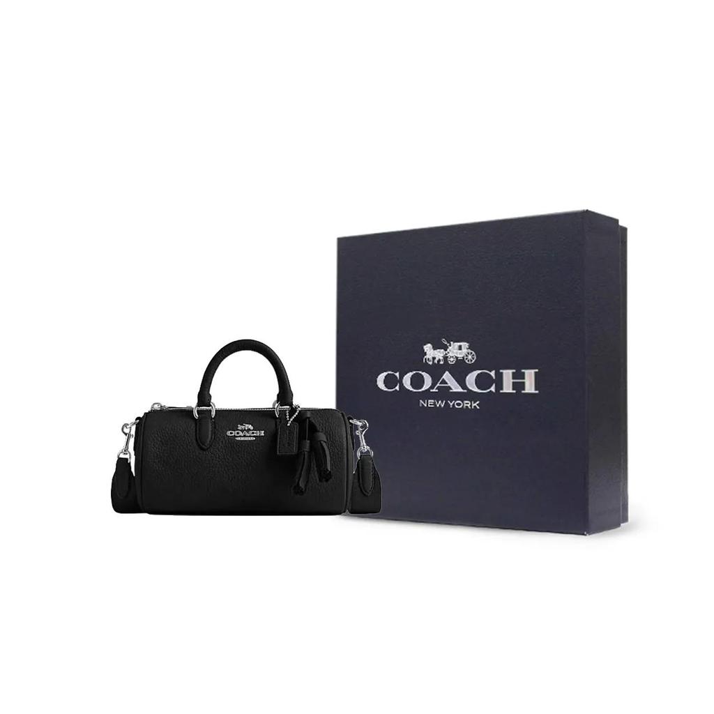 COACH Lacey Cow Leather Boston Bag , Handbag , Shoulder Bag , Crossbody Bag Small Women's Black (Unisex) Handbags CJ571 SVBK
