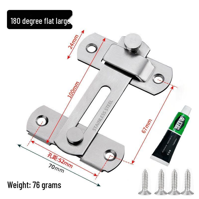 Stainless Steel Sliding Door Latch, 90° Bolt, Thickened Pet Cage & Barn Lock.